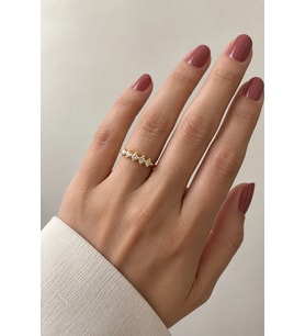 Klasik Mini Zirkon Taşlı 5 Taş Ayarlanabilir Kadın Çelik Yüzük Gold Kararmaz Renk Atmaz