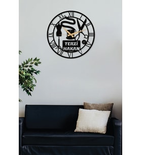 Gowpenart Terzi - Dikim Evi - Moda Evi Kişiselleştirilebilir Metal Siyah Duvar Saati - Ofis Saati - Hediye Saat - 50 x 50 Cm