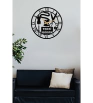 Gowpenart Terzi - Dikim Evi - Moda Evi Kişiselleştirilebilir Metal Siyah Duvar Saati - Ofis Saati - Hediye Saat - 50 x 50 Cm