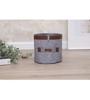 Deri Şeritli Yuvarlak Çok Amaçlı Düzenleyici Sepet Organizer Kutu 20x20 cm (Gri)