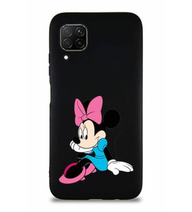 Huawei P40 Lite Soft Premier Kapak Minnie Mouse-E Tasarımlı Silikon Kılıf - Siyah (Şeffaf)