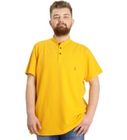 Mode XL Büyük Beden Erkek T-shirt Hakim Yaka MD LOGO 22326 Hardal