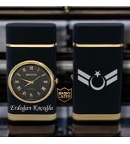 İsme Özel Uzman Çavuş Logolu Saatli Çakmak Rüzgarda Sönmeyen Turbo Jet Özellikli - Kutulu Ve Hediye Paketinde