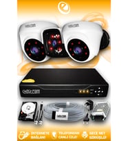 ELITCAM 3 Kameralı Panda 2 İç Kamera Set 320 GB HDD Full HD Gece Görüşlü Güvenlik Kamerası Sistemi