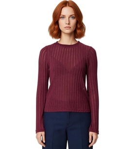 Kadın Uzun Kollu Bordo Triko Görünümlü Bluz Fitted Kalıp Bisiklet Yaka Örme Kumaş Cool Ve Comfort