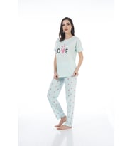 Estiva 22123 Kadın Kalp Desenli Kısa Kollu Viskon Pijama Takımı
