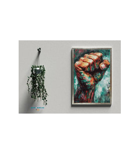 Yumruk Temalı Çerçeveli Posteri (32X47 cm ÇERÇEVELİ) (Siyah-Gri)