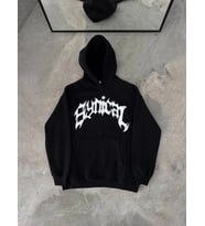 Kışlık Kapşonlu Baskılı Oversize SweatShirt- Siyah