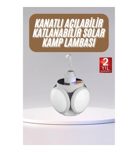 Mey İthalat® Katlanabilir Askılı Kamp Lambası 5 Kanatlı Pratik Güneş Enerjili