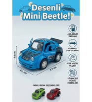 Çek Bırak Oyuncak Araba Açılabilir Kapılı Desenli Mini Beetle 1:38 Ölçek