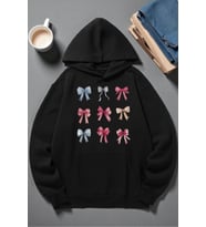 Unisex Renkli Kurdele Baskılı kapüşonlu Sweatshirt (Siyah)