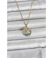 316L Çelik Zincir Gold Renk Zirkon Taşlı Deniz Temalı Kadın Kolye - TJ-BKO11032