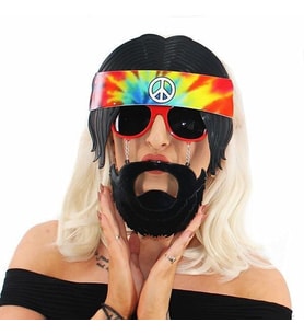 Siyah Saçlı Bandana Hippi Parti Gözlüğü
