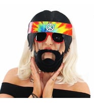 Siyah Saçlı Bandana Hippi Parti Gözlüğü