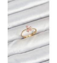 Mey İthalat® Pirinç Renk Pembe Kelebek Kadın Yüzük