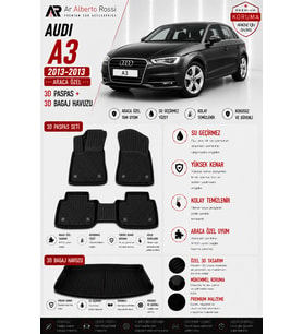 AUDI A3 2013-2013 Araca Özel 3D Paspas + 3D Bagaj Havuzu
