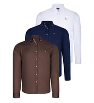 ÜÇLÜ SET G674 DEWBERRY ERKEK GÖMLEK-LACİVERT-BEYAZ-TOPRAK (Karışık)