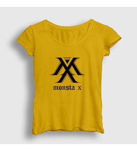Presmono Kadın Sarı Logo V2 K-Pop Monsta X T-Shirt 275003tt (Sarı)