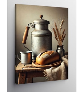 Kanvas Tablo Vintage Çay ve Ekmek Seti