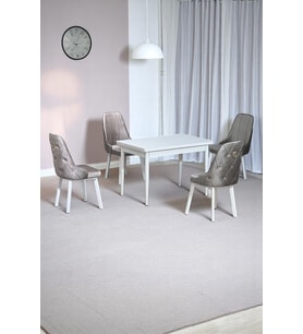 Still Beyaz MDF 70x110 Sabit Mutfak Masası Takımı Beyaz Metal Ayak 4 Cappucino Sandalye