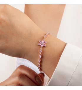 Gümüş Pembe Taşlı Yıldız Çiçeği Rose Bileklik
