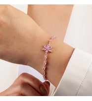 Gümüş Pembe Taşlı Yıldız Çiçeği Rose Bileklik