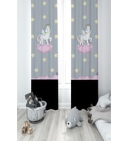 MEKTA HOME BEBEK VE ÇOCUK ODASI Seksekli Unicorn Desenli 2 Kanat Fon Perde