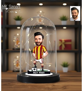 Kişiye Özel Sarı Kırmızı Futbolcu veya Taraftar Tasarım Işıklı Karikatür Biblo