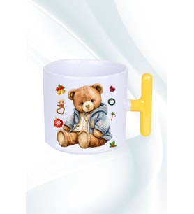 Yeni Yıl Oyuncak Ayı Teddy Bear Baskılı T Saplı Kupa Bardak Porselen Çay Kahve Fincanı