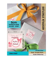 Fiyonklu Doğum Günü Etiketi - 5cm - 40 Adet Opak Sticker