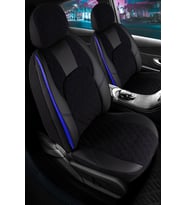 Ford S-Max 5 Koltuk Uyumlu Lüx Yarı Deri Oto Koltuk Kılıfı Ön Arka Takım Chester Serisi SİYAH MAVİ