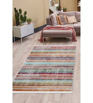Dijidekor Halı Multi Cool Yıkanabilir Saçaklı Kaymaz Kesme İnce Yolluk Kilim Salon Halısı Modelleri (Çok Renkli-Multı)