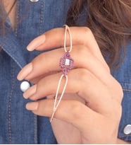 925 Ayar Gümüş Pembe Taşlı Trapez Model Kelepçe Bileklik