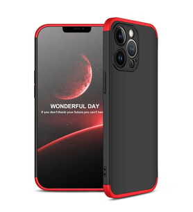 Apple iPhone 13 Pro Kılıf 3 Parça Slim Sert Silikon Kapak AYS (Siyah-Kırmızı)