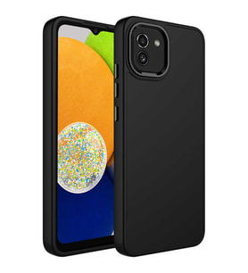 Samsung Galaxy A03 Kılıf Metal Çerçeve Lansman Silikon Kapak (Siyah)