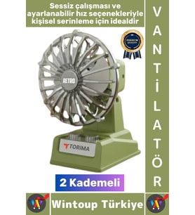 #Vantilatör Kompakt Sessiz Çalışma Yoğun Üfleme Retro 2 Kademeli Şarjlı Mini Masa Üstü Vantilatör