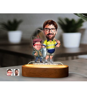 BK Gift Kişiye Özel Baba-Oğul Karikatürlü Dekoratif 3D Biblo LED Işıklı Gece Lambası-13, Babaya Hediye, Babalar Günü Hediyeleri