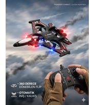 Uzaktan Kumandalı Uçak Dron Thunder Combat Kırmızı 2.4Ghz 360 Derece Dönebilen LED Işıklı Otomatik İniş Kalkış Özellikli Kırmızı
