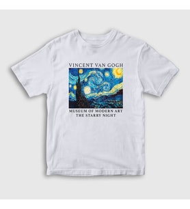 Presmono Unisex Çocuk Beyaz Starry Night V2 Art Painter Vincent Van Gogh T-Shirt 303259tt