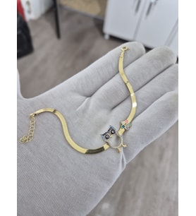 925 Ayar İtalyan Yassı Zincir Baykuş Bileklik.rose.gold.rodaj