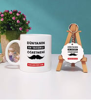 Dünyanın En Yakışıklı Öğretmeni Kupa Bardak ve Anahtarlık (Beyaz)