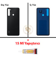 Xiaomi Redmi Note 8 Uzay Siyahı Arka Pil Kapağı Batarya Kapağı Lazer Kesim + B-7000 Yapıştırıcı