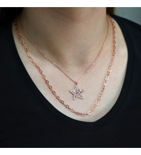 Baget Taşlı Yıldız Kolye (Rose - Gold)