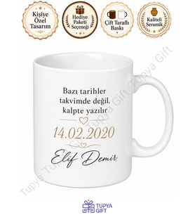 Özel Gün Tarihi Yazılı Baskılı Kupa Bardak Yıl Dönümü Hediye