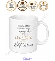 Özel Gün Tarihi Yazılı Baskılı Kupa Bardak Yıl Dönümü Hediye