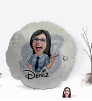 BK Gift Kişiye Özel İsimli Kadın Polis Karikatürlü Yuvarlak Dekoratif Kırlent Yastık-1
