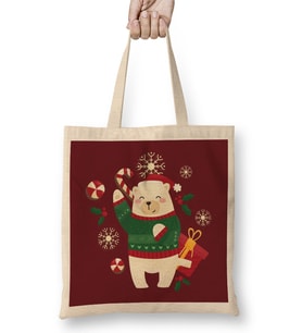 Happy Christmas Polar Bear Bez Çanta Uzun Saplı