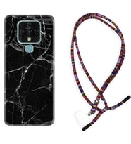 Tecno Camon 16 18P Pova Kılıf Boyun Asklı Rasta Silikon Fragile Black Mermer 1378