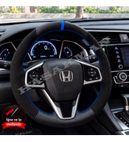 Honda Civic FC5 Dikme Direksiyon Kılıfı Alcantara Süet Mat Karbon Mavi Yüzük ve Dikiş 2016-2021