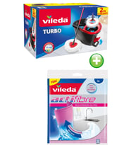 Vileda Turbo Pedallı Temizlik Seti (Komple Set)+Vileda Actifibre Mikrofiber Bez (Paket İçi 2 Li Pk) (Siyah-Kırmızı)